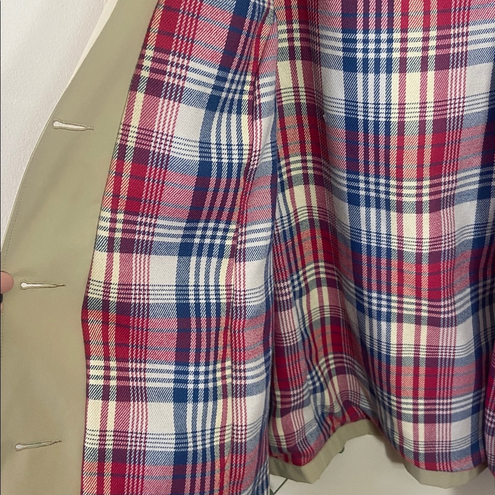 L.L. Bean Tan Rain Jacket Plaid Lined Button Coat Lightweight Women’s Large - Picture 5 of 6